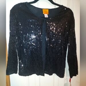 𝅺nwt - Ruby Rd. Black Sequin Jacket, Top Long Sleeve Size S